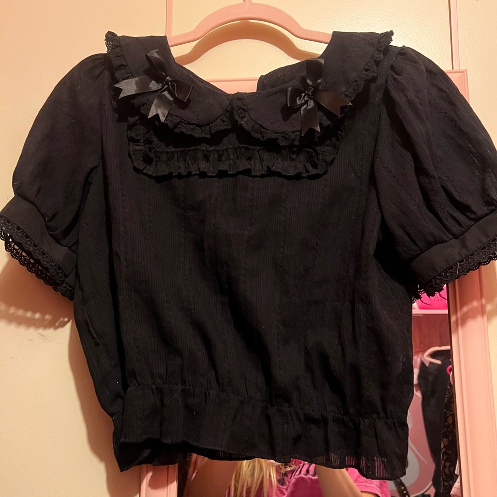 Black Kawaii Japanese Style Gothic Lolita Harajuku Short Sleeve Blouse Small